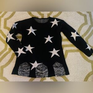 Distressed Star Pattern Black and White Sweater